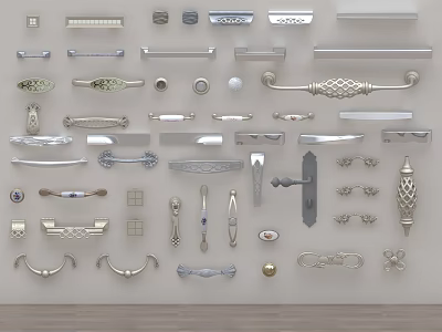Various Decorative Door Handles In Different Metal Designs And Styles For Homes 3d model