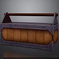 Decorative Storage Box With Red Handle Purple Frame And Orange Wooden Stone Textured Panels