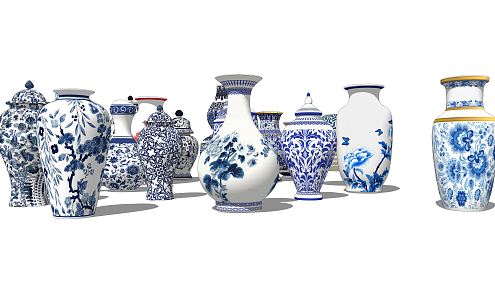 Chinese ceramic ware blue and white porcelain 3d model