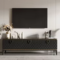 Elegant Modern TV Stand with Diamond Pattern TV Decorative Items Green Plant and Floor Lamp