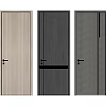 Three Modern Hinged Doors Featuring Wood Grain And Various Decorative Patterns For Home Use 3d model