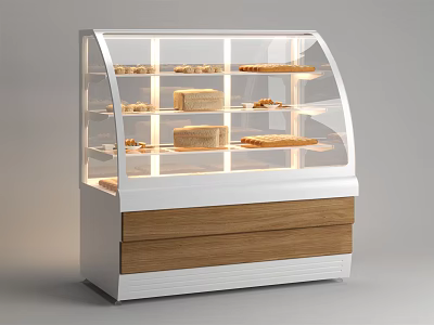 Modern Display Showcase With Transparent Glass Door Multiple Shelves And Wooden Drawers For Pastries 3d model