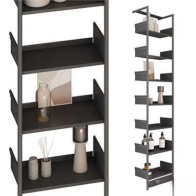 Modern Minimalist Entryway Side Cabinet With Open Shelves And Decor Items 3d model