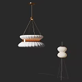 Modern Lighting Combination With White Layered Pendant Light And Stacked Floor Lamp
