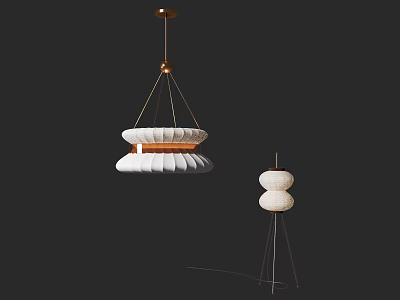 Modern Lighting Combination With White Layered Pendant Light And Stacked Floor Lamp 3d model