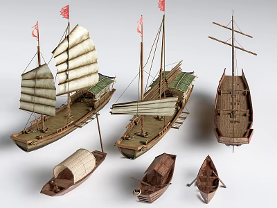 Traditional Wooden Sailing Boat Models With Various Sizes And Detailed Features 3d model