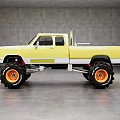 Yellow And White Custom Truck With Large Off Road Tires Orange Rims In Gray Studio