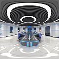 Modern Control Room With High Tech Screens Workstations And Chairs 3d model