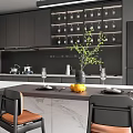 Modern Open Kitchen Interior With Black Cabinets Marble Island And Bar Stools