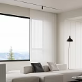 Modern Living Dining Room Interior With Floor to Ceiling Windows White Curtains And Mountain View