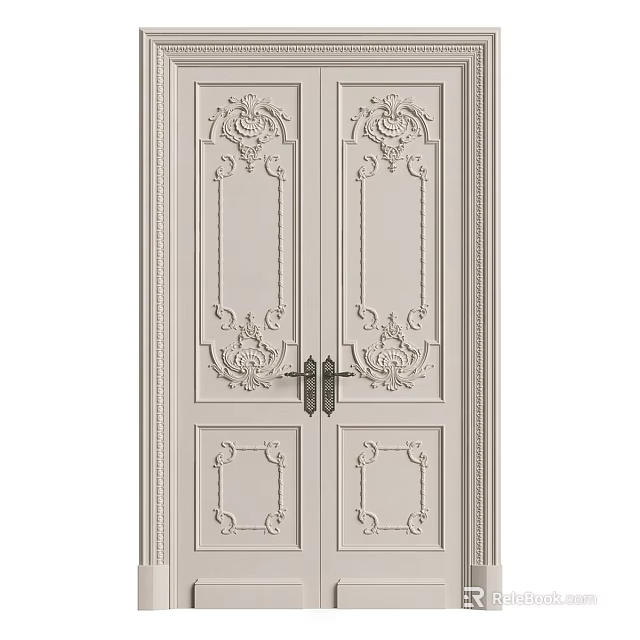 Ornate Double Doors With Intricate Carved Patterns And Classical Decorative Details 3d model 