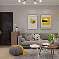 Modern Living And Dining Room Interior With Chandelier Sofa Coffee Table And Plants