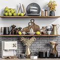 Elegant Decorative Ornaments Set with Fruits Cutting Board Ceramic Plates and Vases on Shelves