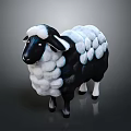 Black and White Plush Sheep Toy with Soft Wool and Decorative Character Design