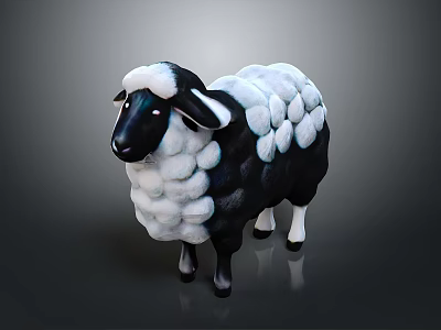 Black and White Plush Sheep Toy with Soft Wool and Decorative Character Design 3d model