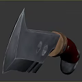 Curved Metal Weapon With Red Handle Copper Accents And Double Holes Design