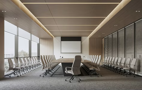 Modern Conference Room Large Conference Room Conference Table and Chair Combination Office Chair Projection Curtain 3d model