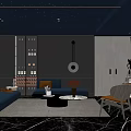 Luxurious Home Theater Interior With Starry Sky Ceiling Dark Walls Blue Sofas And Large Screen