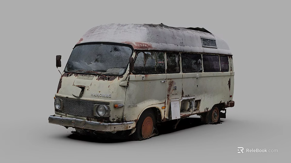 Rusty Vintage Van Exterior With Worn Out Paint And Classic Design 3d model 