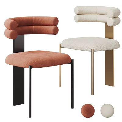 Upholstered Modern Dining Chairs With Curved Backrest And Metal Legs In Orange And Beige Tones 3d model