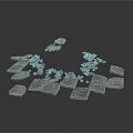 Wood and Stone Materials Scattered as Various Shaped Pieces on White Background