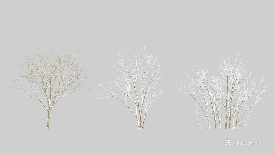 Arbor Trees With Snow Covered Bare Branches In Winter Landscape 3d model