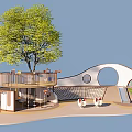 Kindergarten Outdoor Play Area With Tree Observation Deck And Facilities 3d model