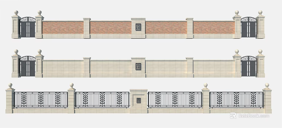 Traditional Building Exterior Wall Design With Brick Stone And Decorative Railings 3d model 