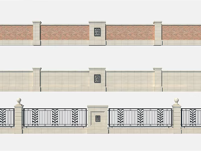 Traditional Building Exterior Wall Design With Brick Stone And Decorative Railings 3d model
