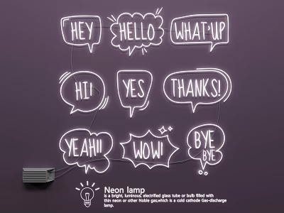 Decorative Neon Lamp Set With Speech Bubble Shaped Various Text For Wall 3d model