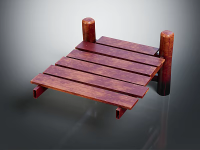 Wooden Slatted Platform Design With Natural Texture Supported By Two Brown Pillars 3d model