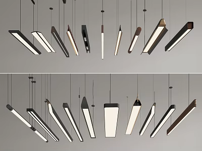 Modern Linear Pendant Lights With Sleek Geometric Design And Metal Wood Accents For Interior Lighting 3d model