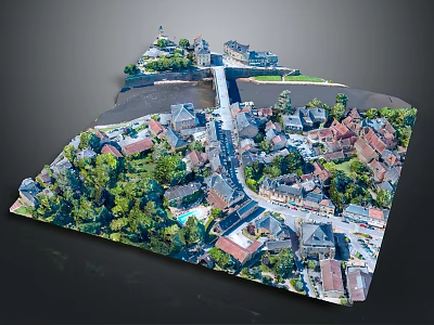 Modern Aerial View Of Charming Town With Colorful Houses Lush Trees And Winding Roads 3d model