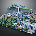 Modern Aerial View Of Charming Town With Colorful Houses Lush Trees And Winding Roads