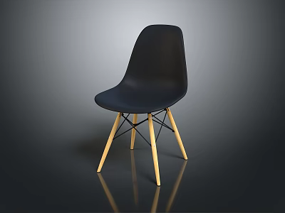 Black Modern Chair With Wooden Legs And Plastic Seat Minimalist Design 3d model
