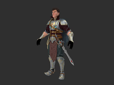 Game and Movie Character in Intricate Metal Armor Holding Sword with Leather Details 3d model