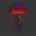 Shiny Vibrant Jellyfish With Colorful Iridescent Bell And Long Multi Colored Tentacles