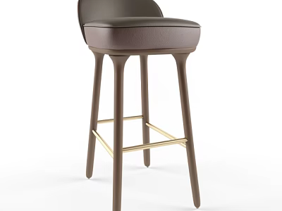 Modern Bar Stool With Brown Leather Seat And Wooden Legs Design 3d model
