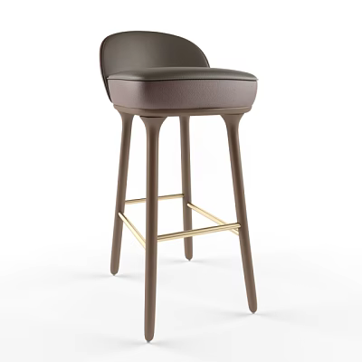 Modern Bar Stool With Brown Leather Seat And Wooden Legs Design 3d model