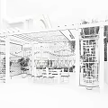 Outdoor Garden Pavilion with Wooden Lattice Structure Table Chairs Stone Wall and White Tile Floor