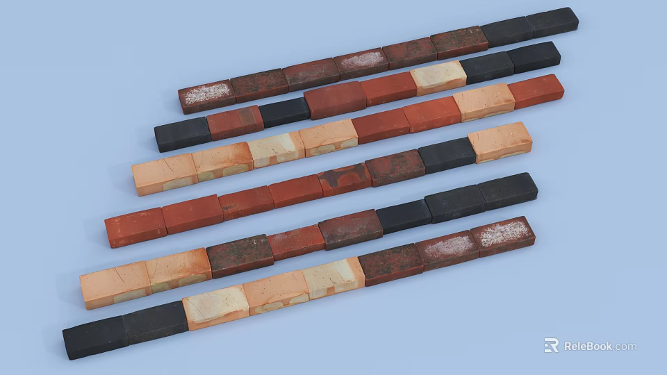 Decorative Colored Stone And Wood Stripes Arranged On Light Blue Background 3d model 