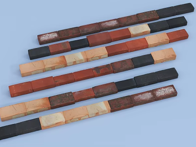 Decorative Colored Stone And Wood Stripes Arranged On Light Blue Background 3d model