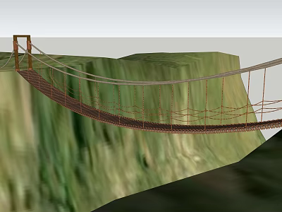 Scenic Suspension Bridge Spanning Between Green Cliffs With Cables And Textured Deck 3d model