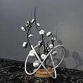 Instagrammable Photo Spot with Black Branches White Cotton Flowers Wooden Base White Rings