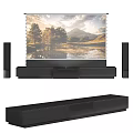 Modern TV Stand with Projection Screen Scenic Landscape and Speakers