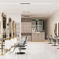 Modern Hair Salon Interior With Styling Chairs Mirrors And Storage Cabinets