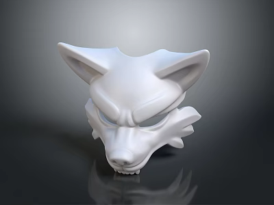 Game Movie Character White Wolf Head Mask With Sharp Ears Fierce Expression Smooth Surface 3d model