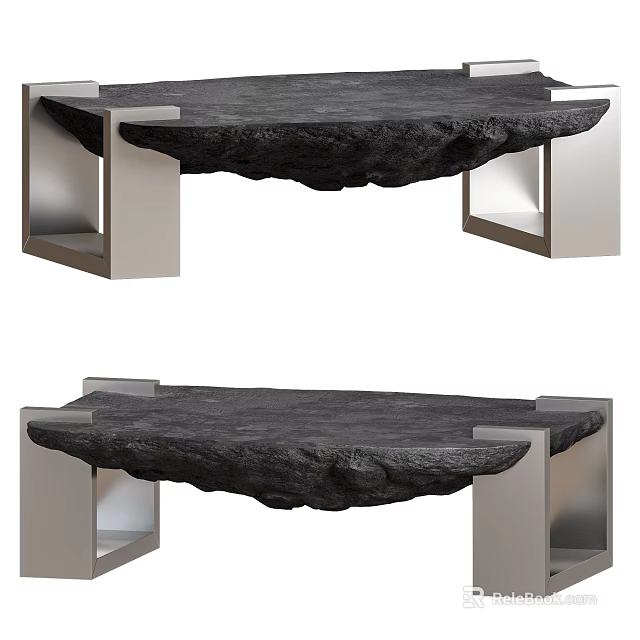 Modern Home Coffee Table With Natural Stone Top And Metallic Frame Design 3d model 