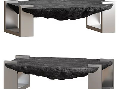 Modern Home Coffee Table With Natural Stone Top And Metallic Frame Design 3d model