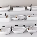 Modern Bathtubs in Various Styles with Faucets and Accessories on Display Shelves